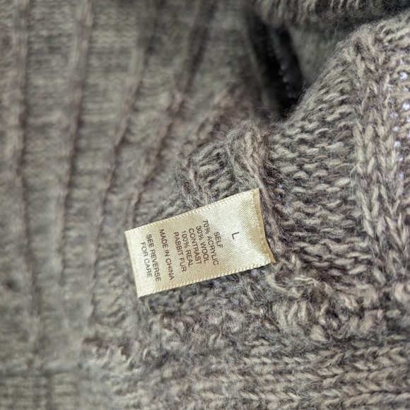 BKE Sweater Women Large Brown Wool Cardigan Tunic Open Front Boho Feather Fringe - Picture 9 of 11